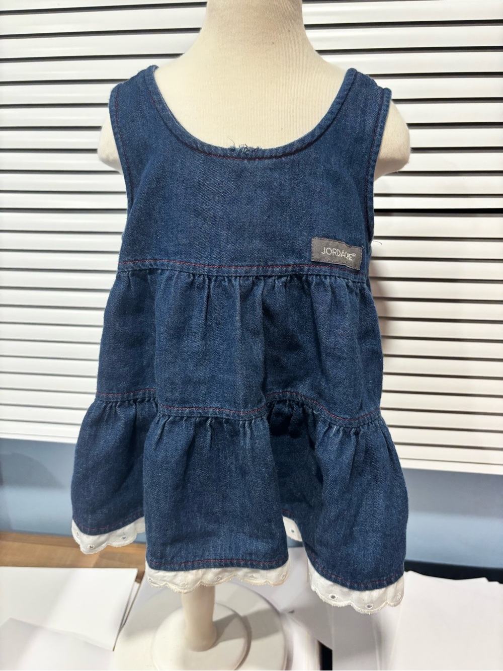 Jordache Dark Blue Denim Tiered Dress with Lace Hem